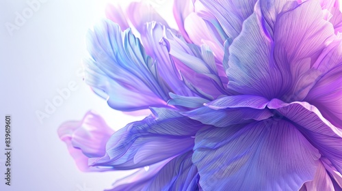 Peony purple and light blue. White background Close up. Digital art photography style. Petals of passion and fragrance