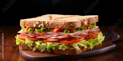 Ham and vegetable sandwich on a white background. Concept Food, Sandwiches, Ham, Vegetables, White Background