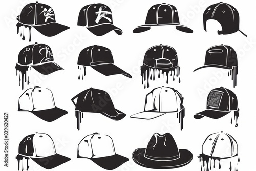 Hat flat icon, baseball cap symbol, graffiti spray cap sign, bonnet black silhouette, fedora shape, bowler