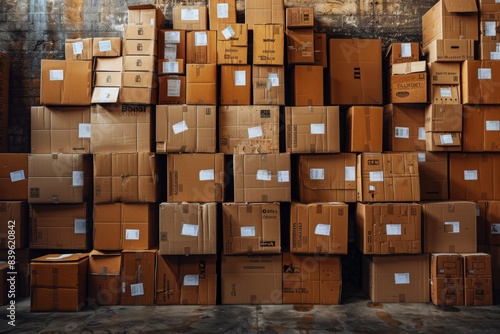 Numerous boxes assembled in warehouse storage