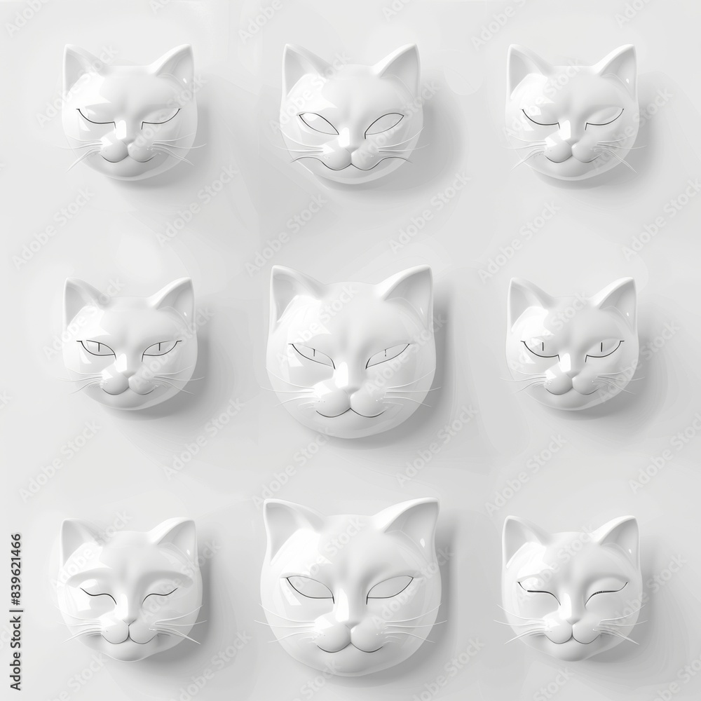 Cat 3d icon, kitten symbol, kitty sign isolated, plastic pet collection, cat set on white background Cat 3d icon, kitten symbol, kitty sign isolated, plastic pet collection, cat set on white background