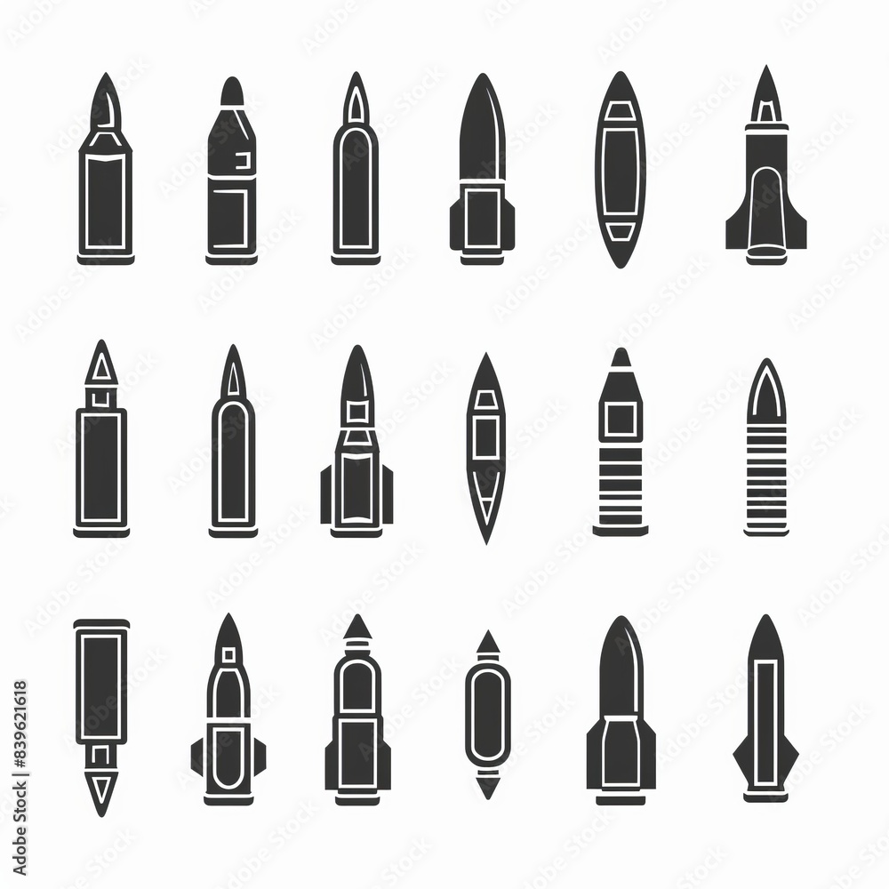 Bullet icon, flat shell symbol, military cartridge silhouette, minimal gun sleeve emblem, weapon sign Bullet icon, flat shell symbol, military cartridge silhouette, minimal gun sleeve emblem, weapon sign