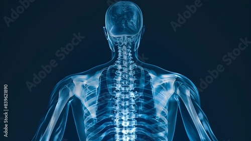 Detailed X-Ray of Human Upper Body Highlighting Bones and Internal Structure for Medical and Anatomical Focus © imagincy