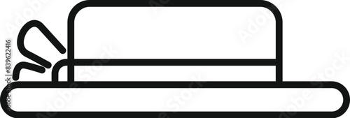 Elegant and classic gentleman bowler hat icon in vintage retro style with simple minimal outline drawing and black and white isolated symbol