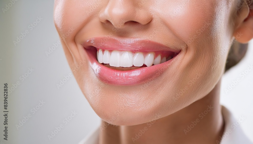 Fototapeta premium Dental care, beautiful smile of healthy woman, white teeth coloseup