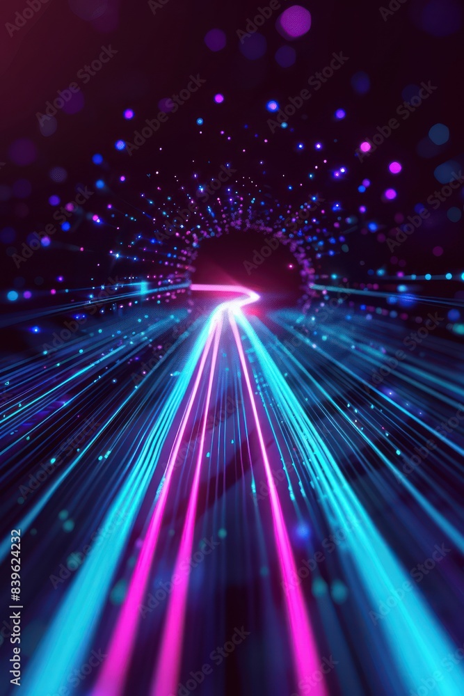 A background design of an abstract digital road with glowing lines, symbolizing the journey and speed in technology A background design of an abstract digital road with glowing lines, symbolizing the journey and speed in technology