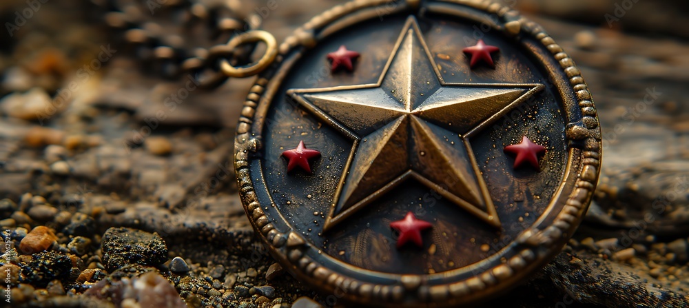 Closeup of veteran's medal with intricate details using Macro Photography and Dual ISO to highlight the textures and significance of the award Closeup of veteran's medal with intricate details using Macro Photography and Dual ISO to highlight the textures and significance of the award