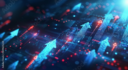 Abstract Digital Cityscape With Upward Trending Graphs and Data
