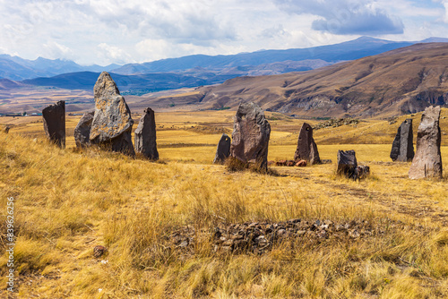 View of the Carahunge, prehistoric archaeological site near the town of Sisian, Armenia. photo