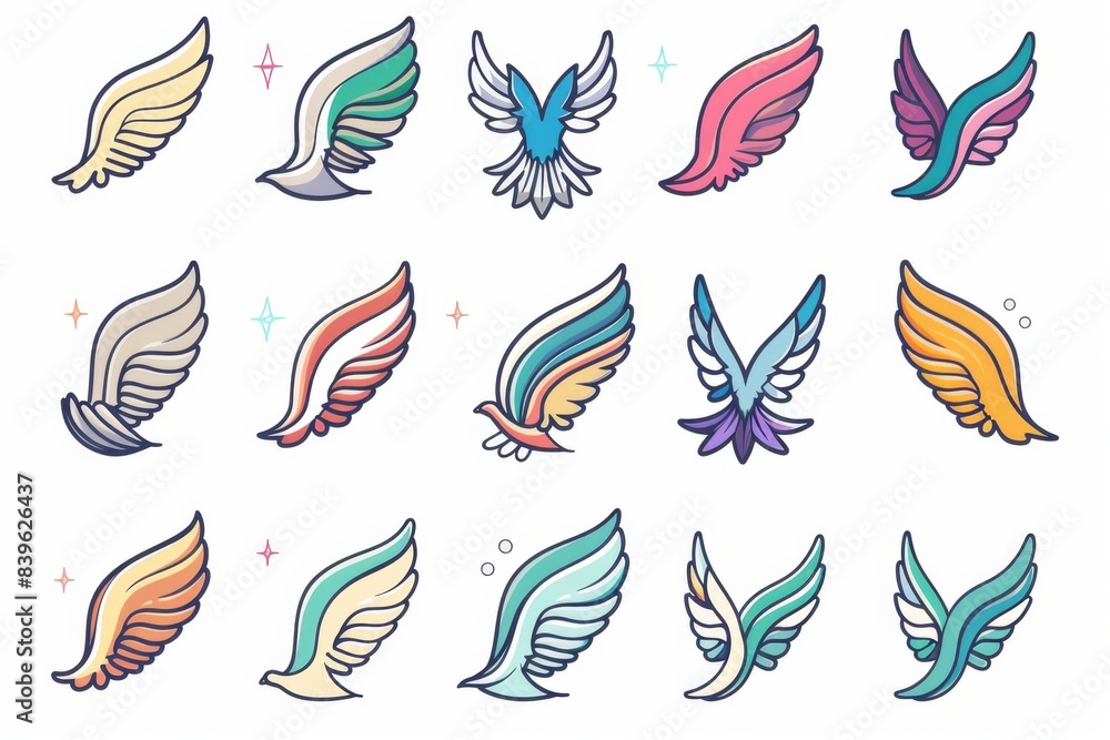 Fototapeta premium Wings flat icon, angel wings emblem, bird feathers minimal silhouette, pigeon sign, spirituality symbol