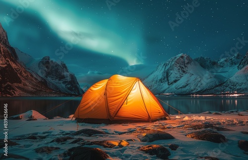 Camping Under the Northern Lights in a Mountainous Landscape