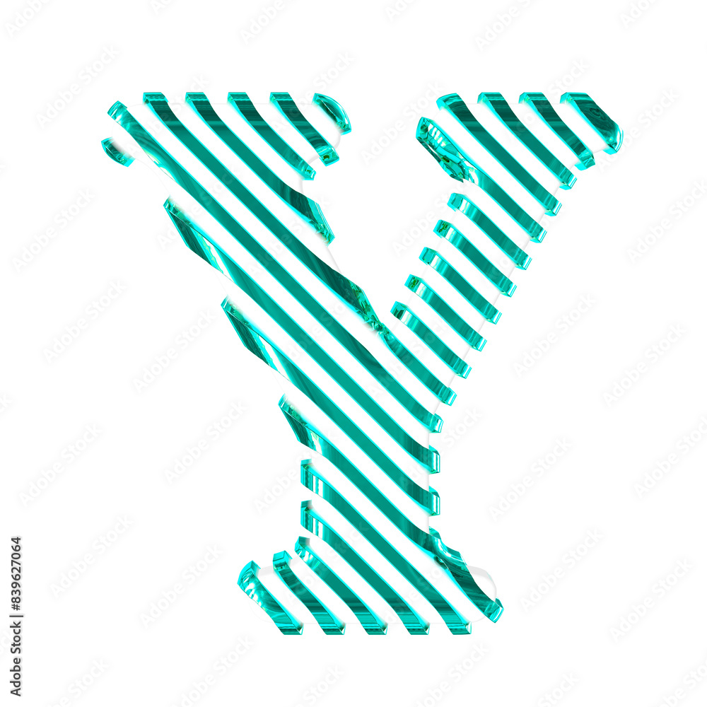 White symbol with turquoise diagonal ultra thin straps. letter y White symbol with turquoise diagonal ultra thin straps. letter y