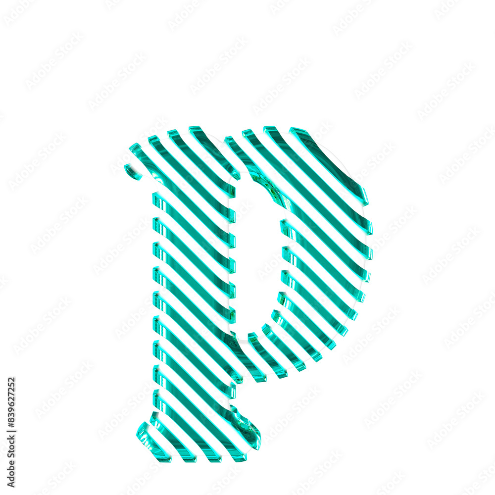 White symbol with turquoise diagonal ultra thin straps. letter p