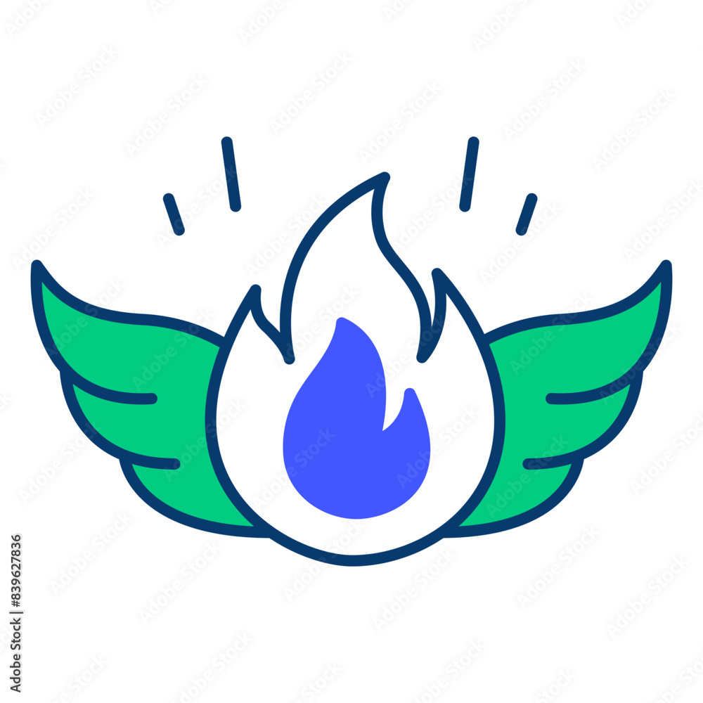 Naklejka premium Passion icon. Fire with Wings, Exploding flame, vector illustration