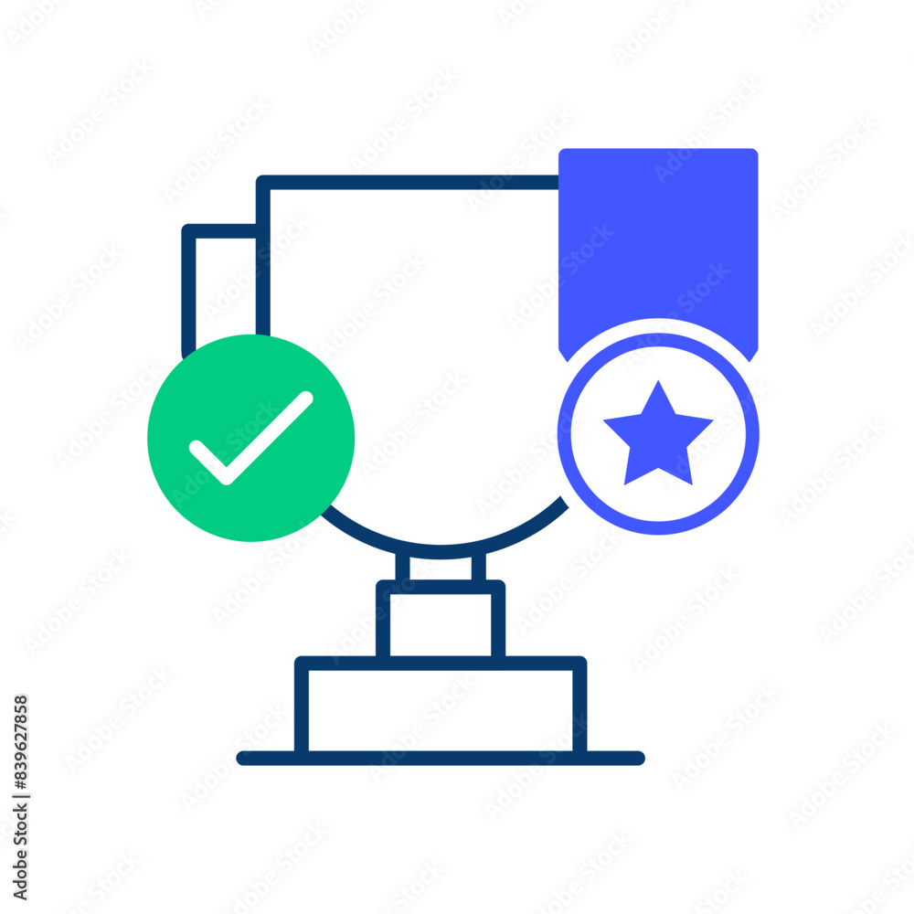 Award Icon. Trophy with Checkmark and Badge. Vector illustration on transparent background. Award Icon. Trophy with Checkmark and Badge. Vector illustration on transparent background.