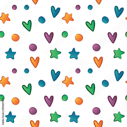 Seamless patterns for kids and the whole family. Cute pattern with stars and hearts for the children's clothing, design wall art, kid's products and room decor. Vector illustration.