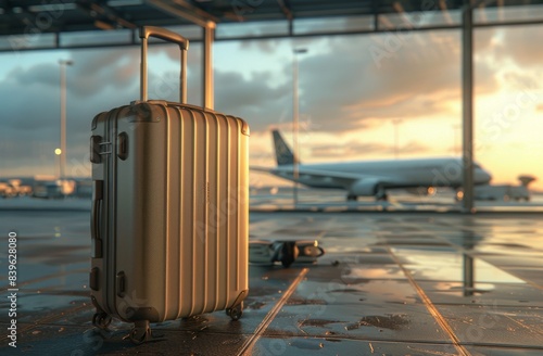 Two Suitcases On An Airport Tarmac At Sunset