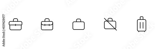 Briefcase and suitcase icons. Travel luggage., cabin luggage and check in baggage. Travel and Office Bag Symbols. Editable Vector illustration