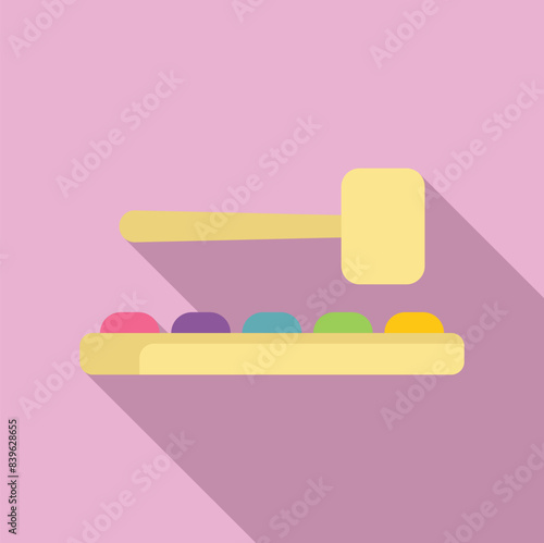 Playing a game by hitting colorful buttons with a mallet