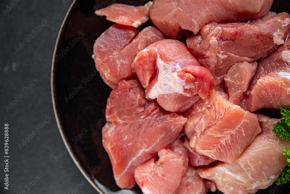 pork meat raw fresh pulp cooking meal food snack on the table copy space food background rustic top view pork meat raw fresh pulp cooking meal food snack on the table copy space food background rustic top view