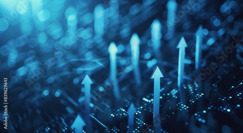 Blue Upward Arrows Glowing in a Digital Landscape