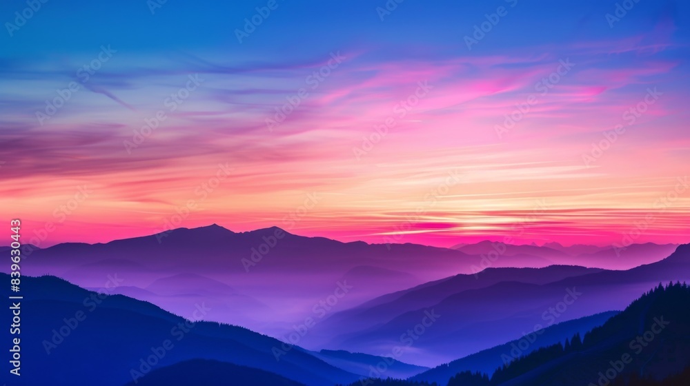 Obraz premium The silhouette of a mountain range against a colorful sunrise sky, showcasing the beauty of nature's majesty