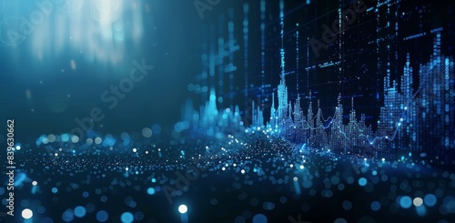 Abstract Digital Data Visualization With Blue Lights and Bokeh Effects