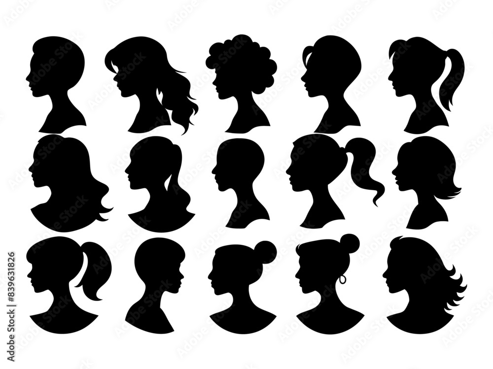 Woman profile silhouette vector collection Woman profile silhouette vector collection