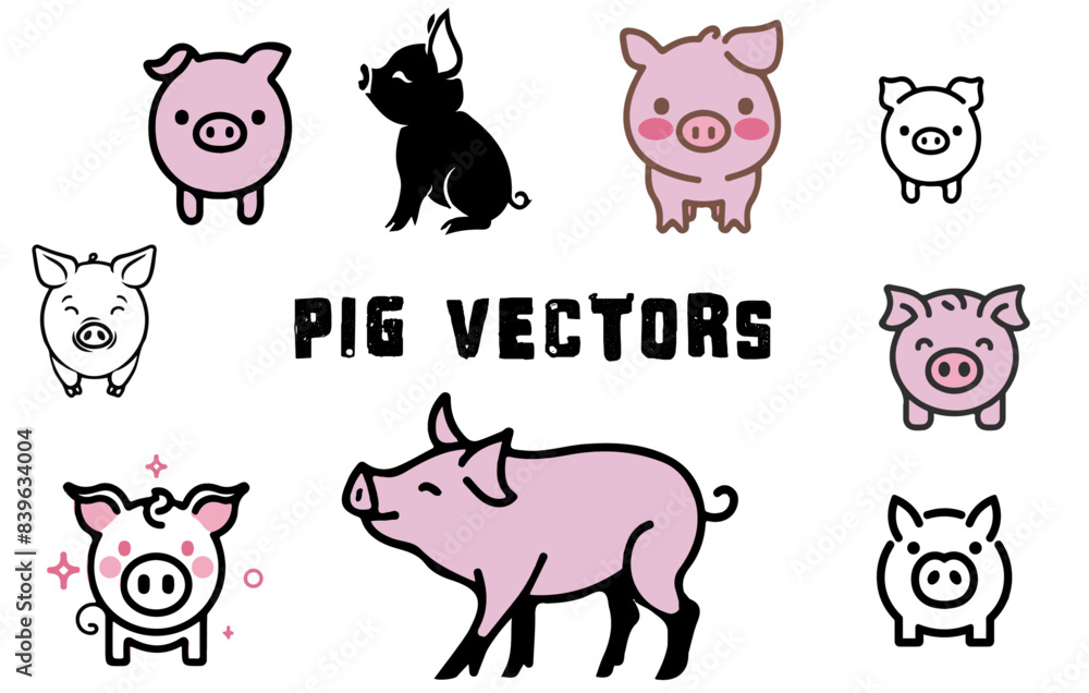 Obraz premium set of simple pig character vectors