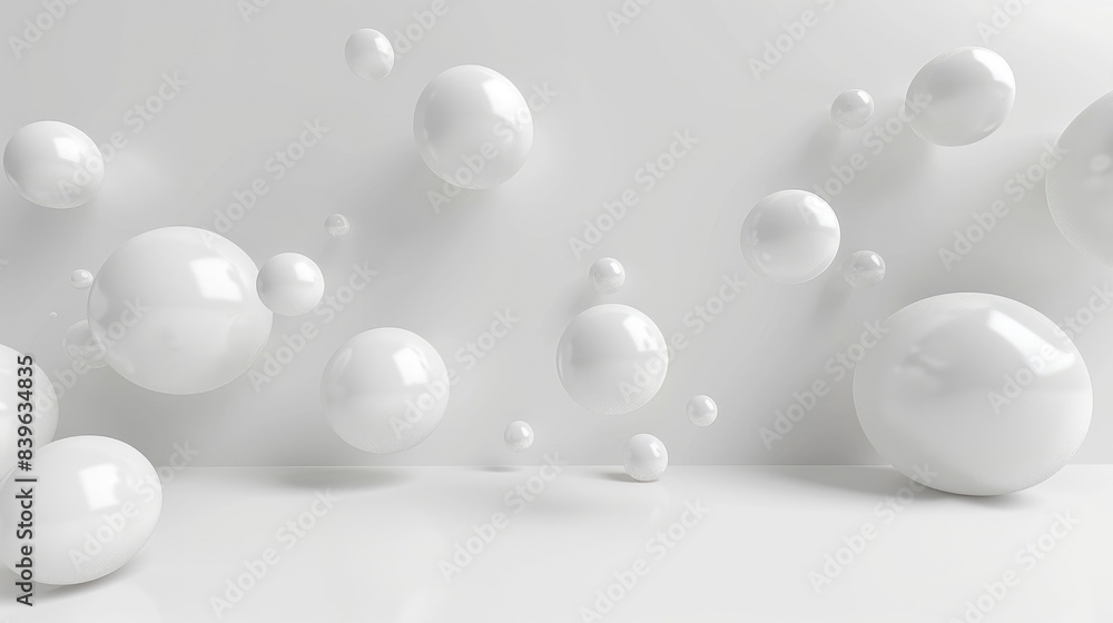 Minimalist 3D white background with floating spheres and plenty of room for text or logos Minimalist 3D white background with floating spheres and plenty of room for text or logos