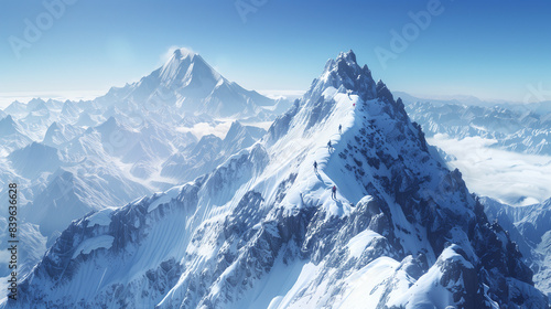 Reaching the Summit: Adventurers on a Majestic Snowy Peak