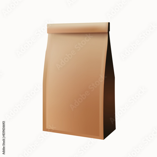 Brown craft paper bag packaging template isolated on white background. Packaging template mockup collection. Stand-up pouch Half Side view package