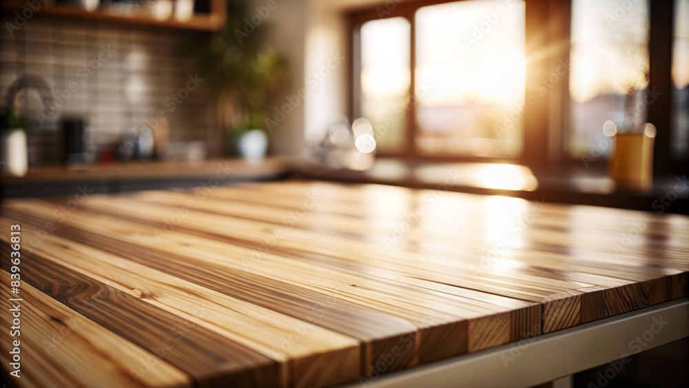 Wooden table with no items on it, blurred background, Wooden table with no items on it, blurred background,