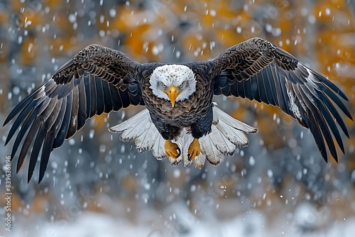 Closeup shot of bald eagle flight captured dynamic action photography using mirrorless camera burst mode soar gracefully through sky wing outstretched embodying spirit of power majesty Mirrorless photo