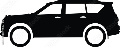 Car icon. The car style vector. Side view black flat isolated on transparent background. Transportation symbol, traffic sign, travel element for website and app