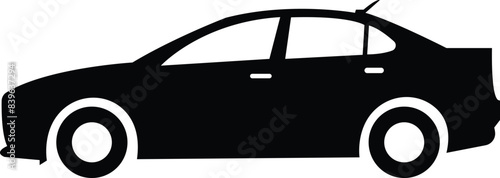 Car icon. The car style vector. Side view black flat isolated on transparent background. Transportation symbol, traffic sign, travel element for website and app