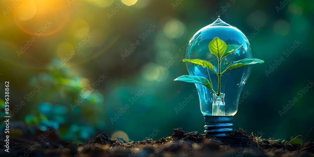 Growing Plant Inside a Light Bulb A Symbol of Renewable Energy and Sustainability. Concept Renewable Energy, Plant Growth, Sustainability, Light Bulb Symbolism Growing Plant Inside a Light Bulb A Symbol of Renewable Energy and Sustainability. Concept Renewable Energy, Plant Growth, Sustainability, Light Bulb Symbolism