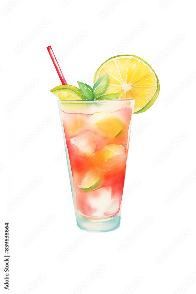 Refreshing iced beverage with lime and mint garnish, served in a tall glass with a red straw, perfect for summer or cocktail parties. Refreshing iced beverage with lime and mint garnish, served in a tall glass with a red straw, perfect for summer or cocktail parties.