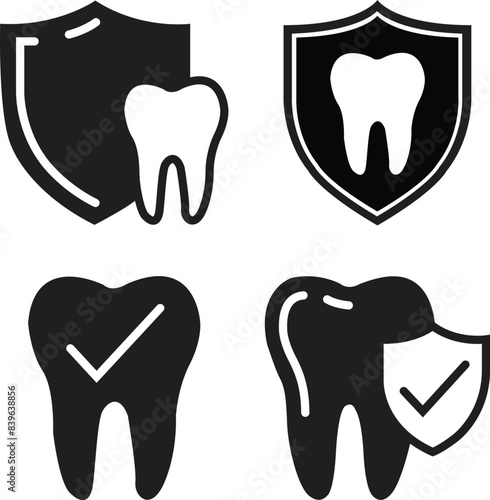 Set of Dental Shield Tooth Protection Fill icons. Healthy teeth and shield, anti-caries and protection bacteria. Dental Care, Teeth, insurance symbols collection isolated on transparent background.