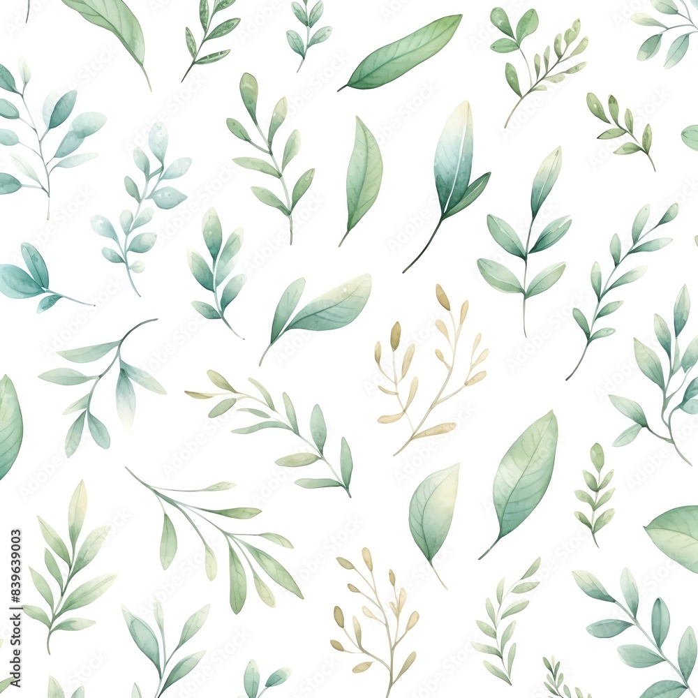 Seamless pattern with watercolor leaves and branches on white background. Perfect for textiles, wallpapers, and home decor. Seamless pattern with watercolor leaves and branches on white background. Perfect for textiles, wallpapers, and home decor.