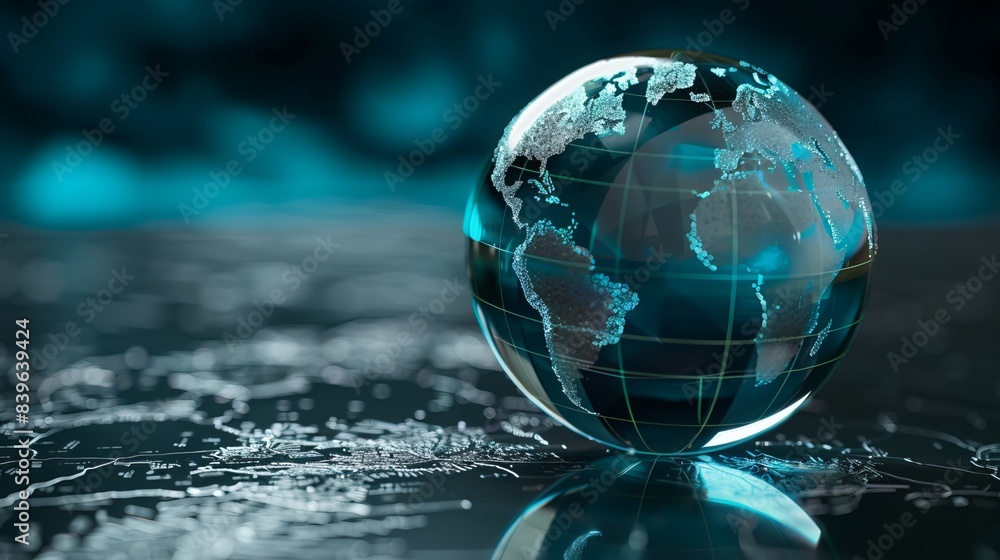 Glass globe featuring a map design. Glass globe featuring a map design.