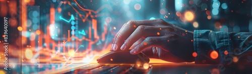 Hand Using Computer Mouse With Stock Market Data Displayed on Laptop Screen