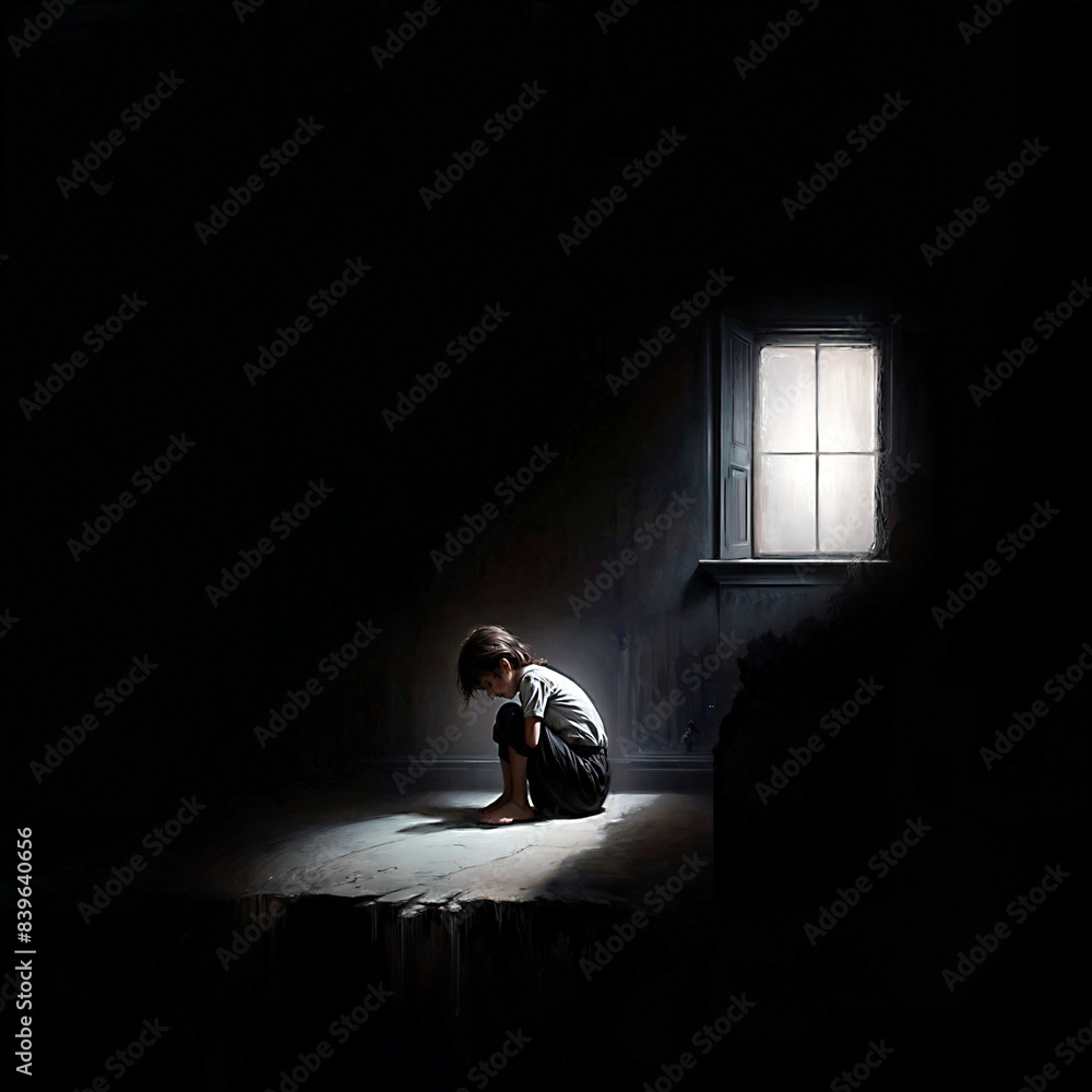 Light's Embrace: Shadowy Silhouette in a Dimly Lit Room Light's Embrace: Shadowy Silhouette in a Dimly Lit Room