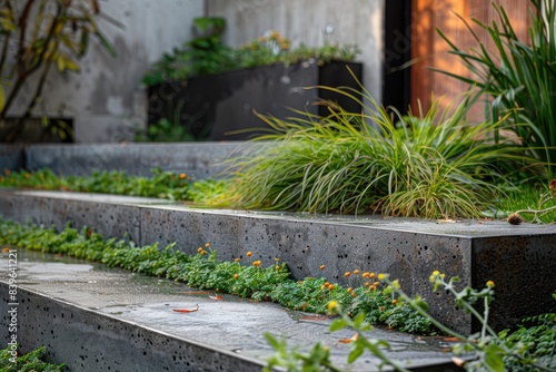 A concrete garden bed with ...