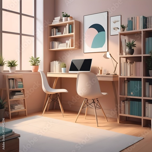 Wallpaper Mural Home office, books, artwork, zoom background, minimalism, orderly, subtle colors Torontodigital.ca