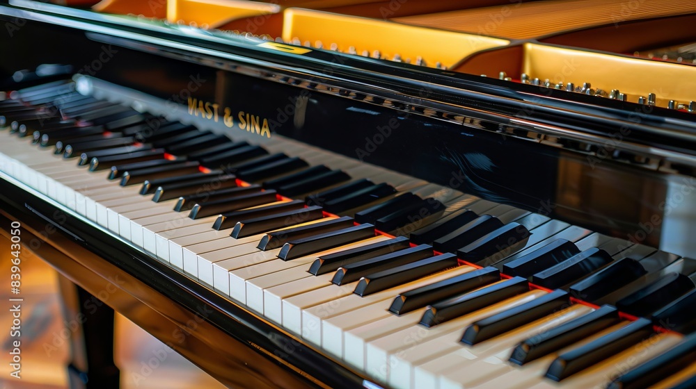 Close-up view of the keyboard of a classic grand piano. Close-up view of the keyboard of a classic grand piano.