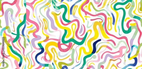 Wallpaper Mural A seamless pattern of colorful line art, forming an abstract representation of squiggles and wavy lines on a white background Torontodigital.ca