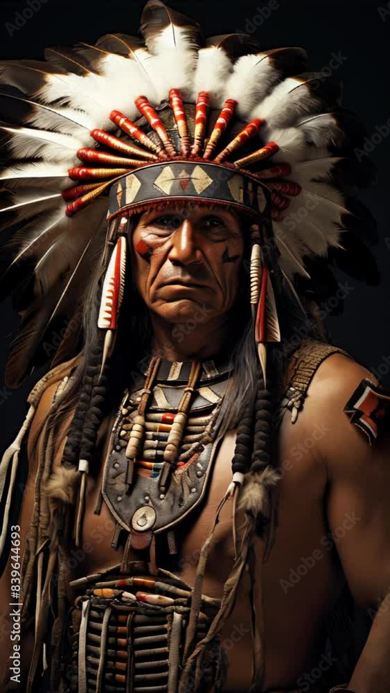 A man wearing a headdress and a shirt with a red stripe. He has a serious expression on his face A man wearing a headdress and a shirt with a red stripe. He has a serious expression on his face