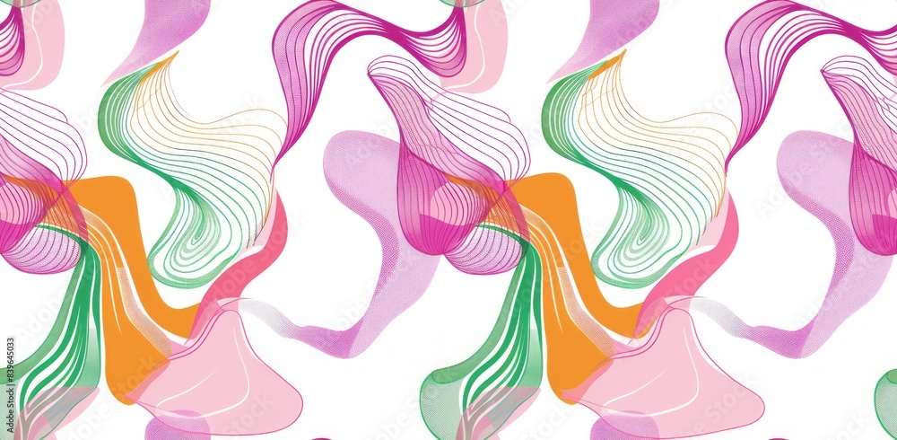 A seamless pattern of colorful line art, simple shapes, and a white background A seamless pattern of colorful line art, simple shapes, and a white background