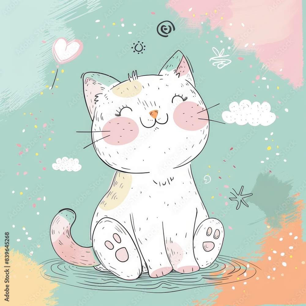 Cute cartoon cat sitting and smiling. Cute cartoon cat sitting and smiling.